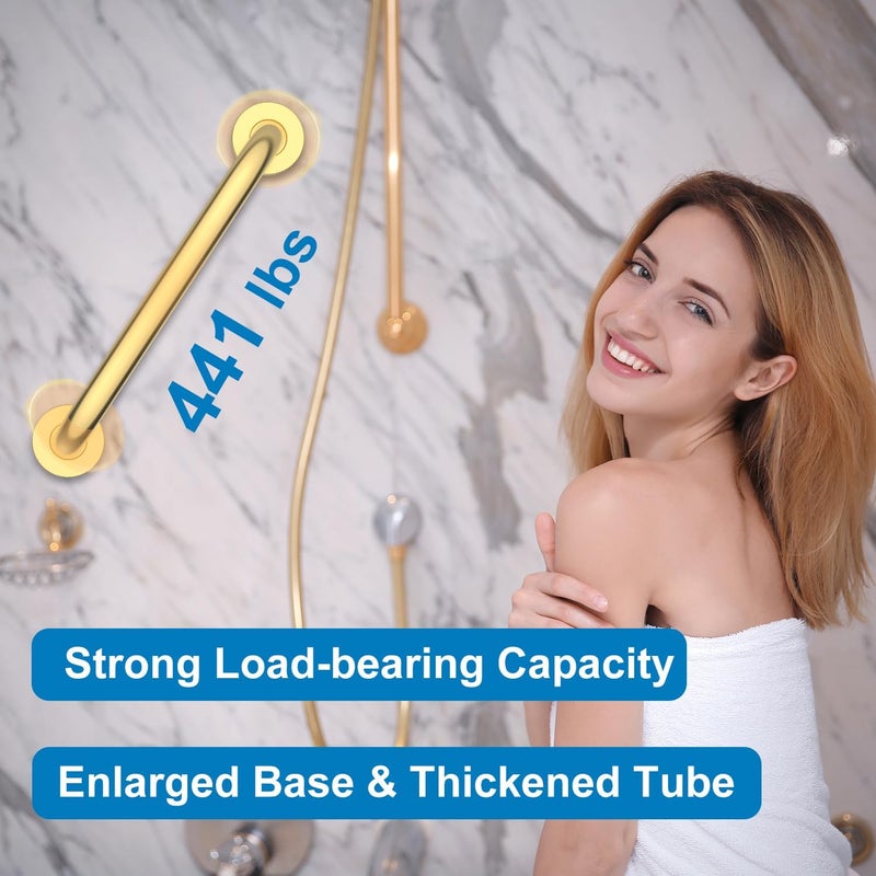 MFE Grab Bar for Bathtubs and Showers - 12" Gold Handicap Bathroom Safety Handrail for Elderly - Wall Senior Stainless Steel Rail Handle for Tub, Toilet, Bath, Kitchen, Bedroom and Step - Image 3
